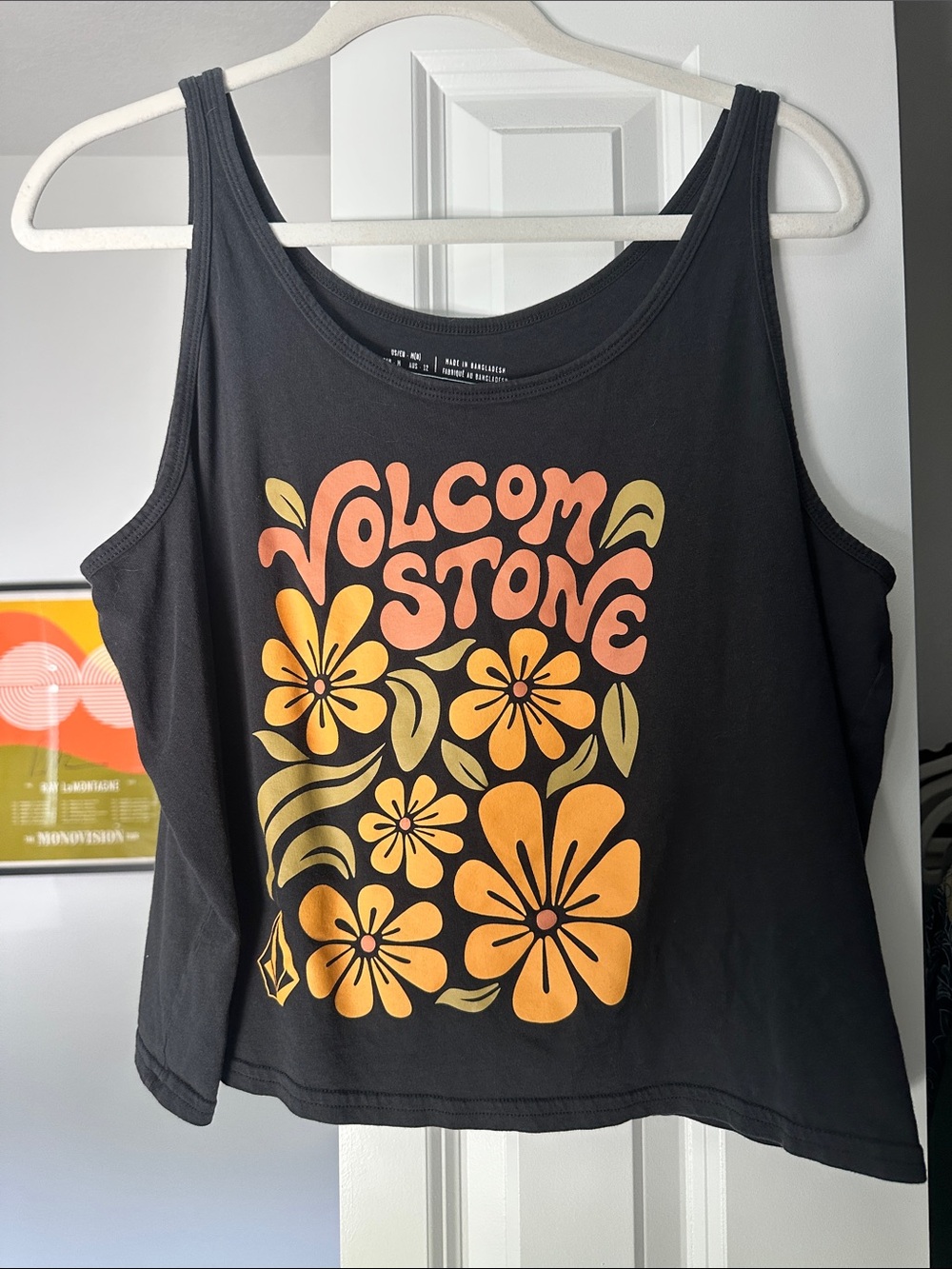 Volcom Black Tank with Orange & Yellow Flower Graphic
